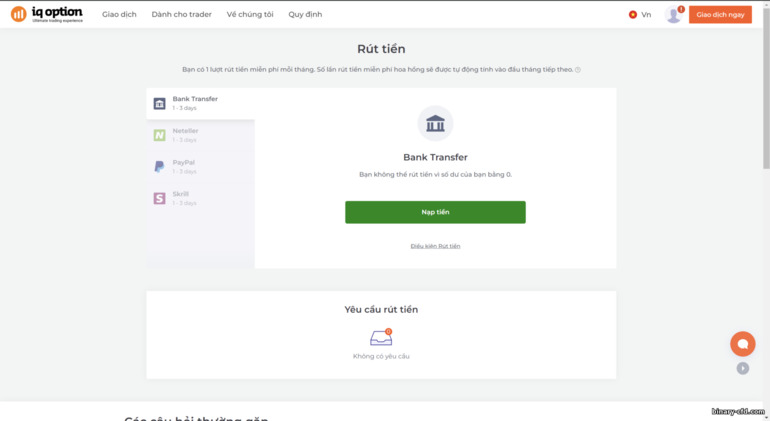 Gửi đơn đăng ký rút tiền từ nhà môi giới IQ Option