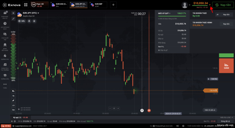 Chuyển đổi giữa tài khoản demo và tài khoản thực với tùy chọn nhị phân và nhà môi giới CFD Exnova