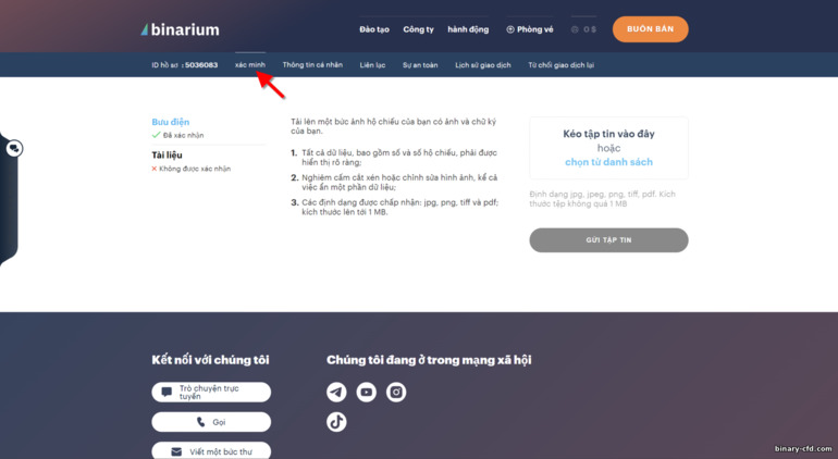 Xác minh với nhà môi giới Binarium