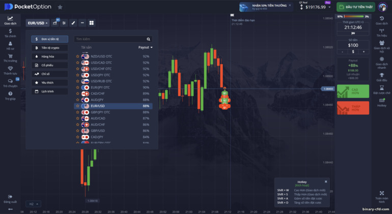 Tài sản để giao dịch với nhà môi giới Pocket Option