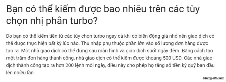 bạn có thể kiếm được bao nhiêu trên các tùy chọn turbo