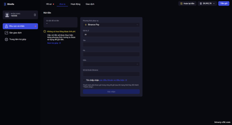 rút tiền từ nhà môi giới Binolla
