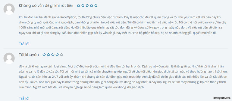 Đánh giá của nhà môi giới quyền chọn nhị phân RaceOption