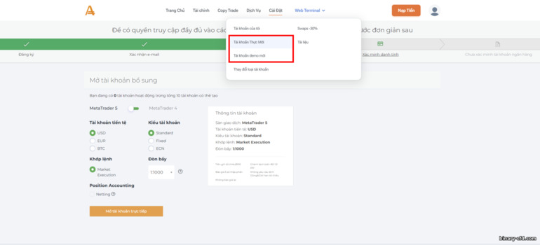 tạo tài khoản thật và tài khoản demo với nhà môi giới AMarkets