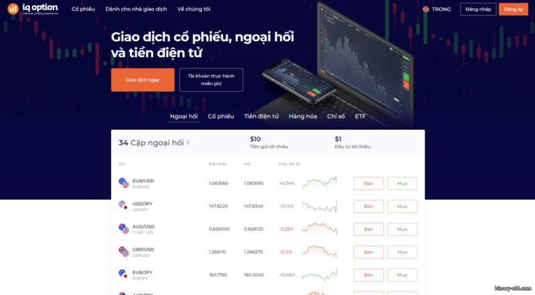 Trang web chính thức của nhà môi giới IQ Option