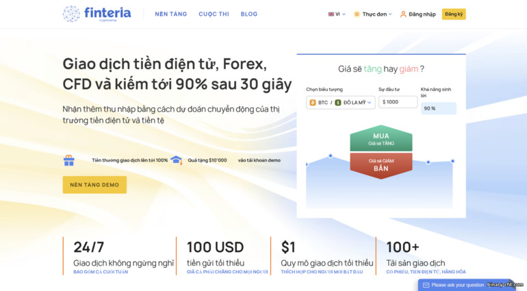 trang web chính thức của nhà môi giới quyền chọn nhị phân Finteria