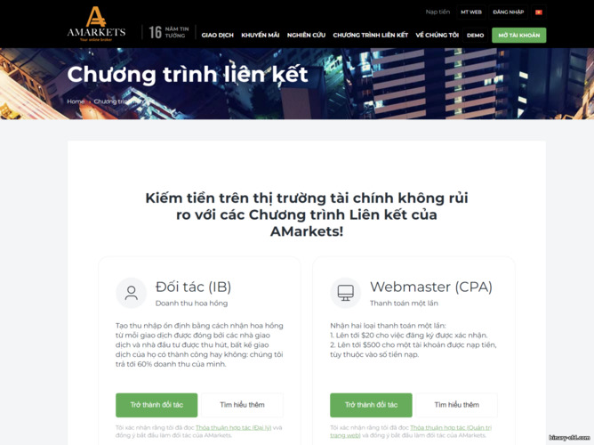 trang web chính thức của chương trình liên kết Đối tác AMarkets