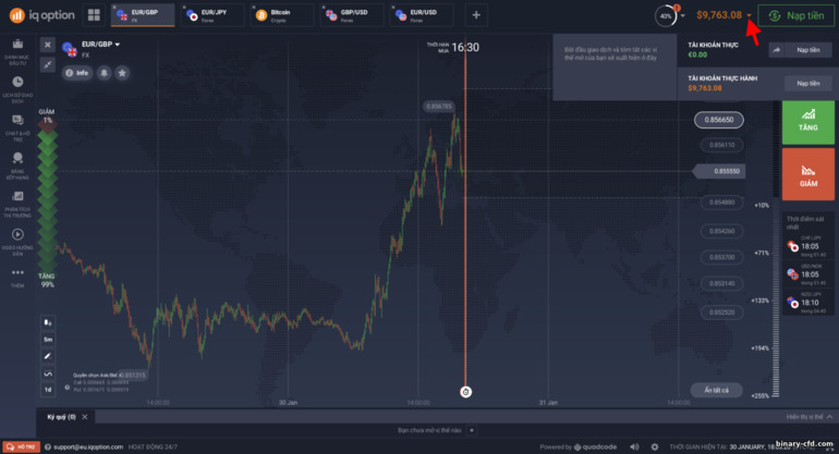 Chuyển đổi giữa tài khoản thật và tài khoản demo với nhà môi giới IQ Option