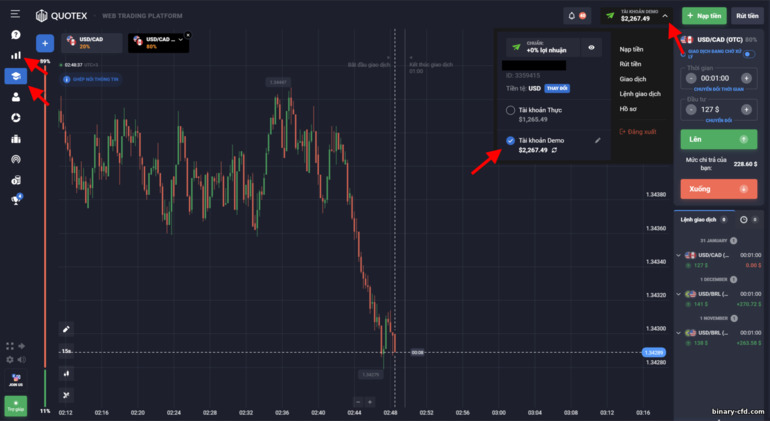 Chuyển sang tài khoản demo với nhà môi giới Quotex