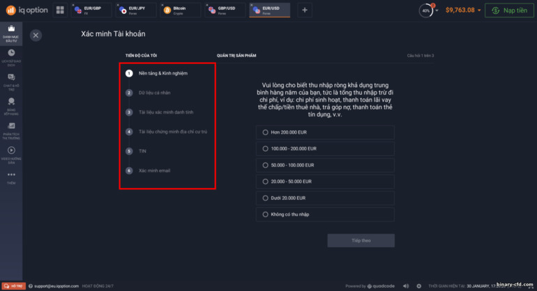 Xác minh tài khoản giao dịch với nhà môi giới IQ Option