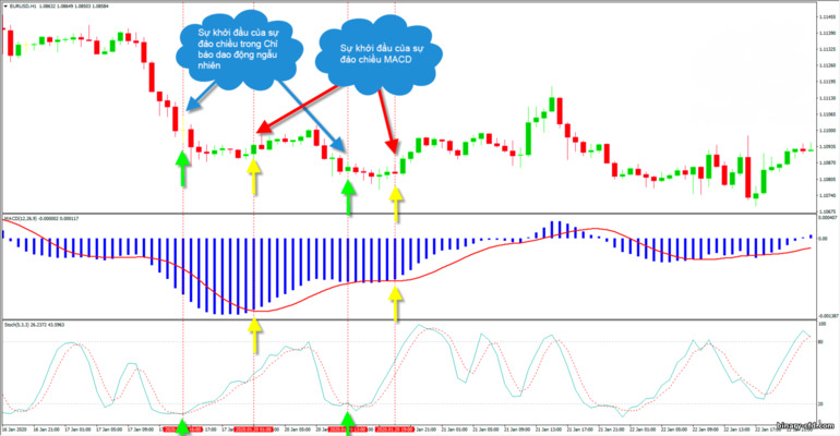 pullback trên bộ dao động ngẫu nhiên và MACD