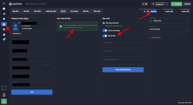 Cài đặt tài khoản giao dịch với nhà môi giới Quotex