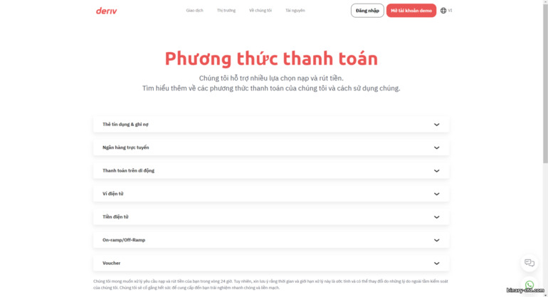 phương thức rút tiền từ nhà môi giới Deriv