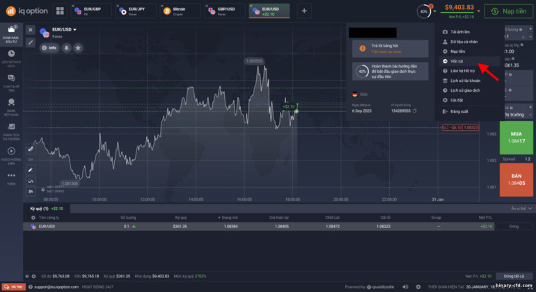 Rút tiền từ nhà môi giới IQ Option