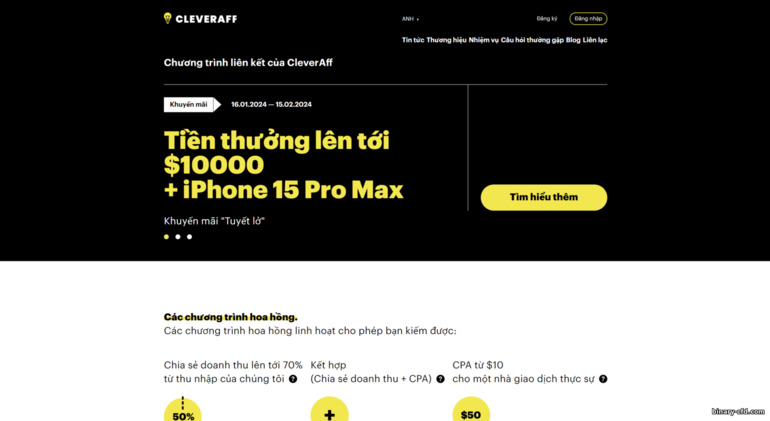 Trang web chính thức của chương trình liên kết môi giới Binarium