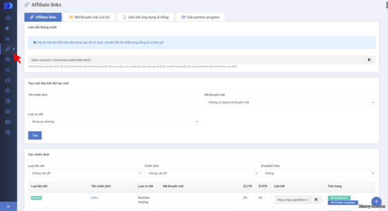 Liên kết liên kết trong chương trình liên kết Pocket Option