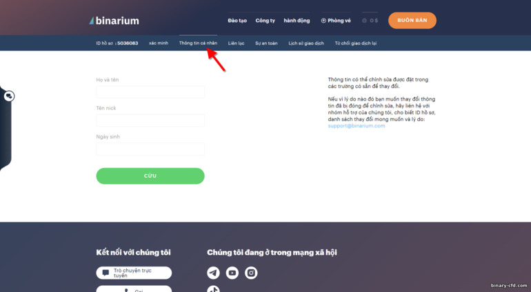 Thông tin cá nhân từ nhà môi giới Binarium