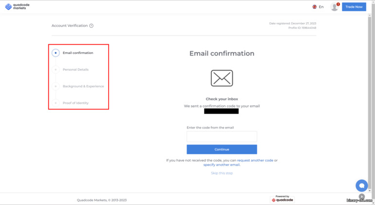 xác minh tài khoản giao dịch với nhà môi giới Quadcode Markets