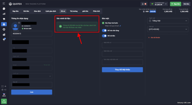 Xác minh tài khoản của bạn với nhà môi giới tùy chọn nhị phân Quotex