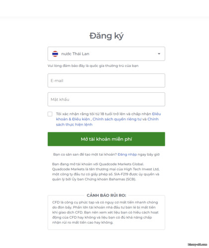 đăng ký tài khoản giao dịch với nhà môi giới Quadcode Markets