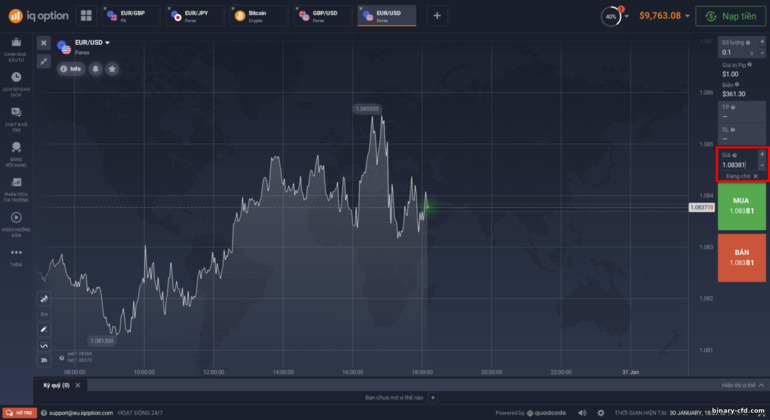 Giao dịch đang chờ xử lý trên CFD tại nhà môi giới IQ Option