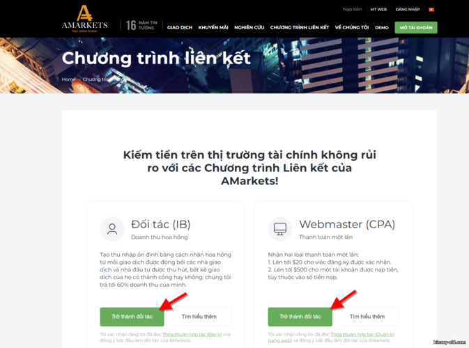 chọn mô hình tính toán phần thưởng liên kết AMarkets Partners