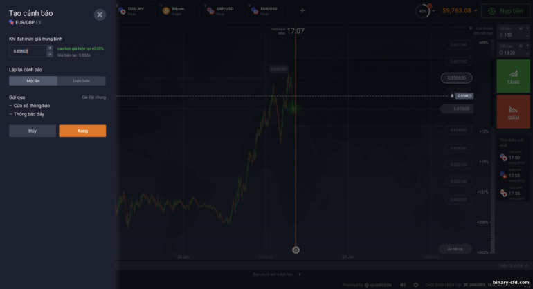 Thiết lập cảnh báo tại nhà môi giới IQ Option