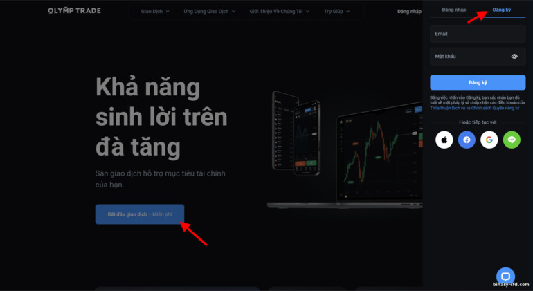 đăng ký tài khoản giao dịch với nhà môi giới OlympTrade