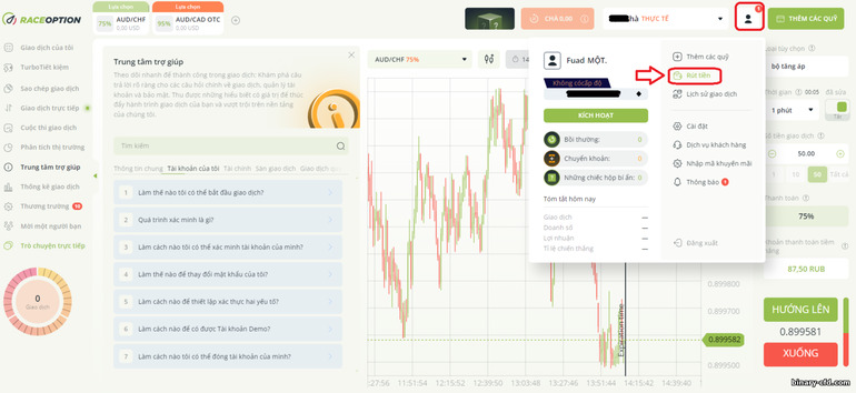 rút tiền từ nhà môi giới quyền chọn nhị phân RaceOption