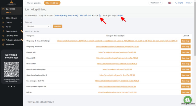 liên kết liên kết trong AMarkets Partners
