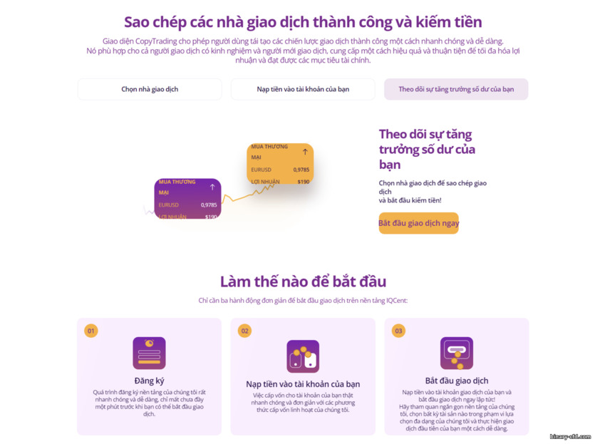 sao chép giao dịch của các nhà giao dịch khác từ nhà môi giới IQ Cent