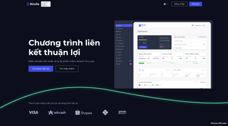 trang web chính thức của chương trình liên kết môi giới Binolla