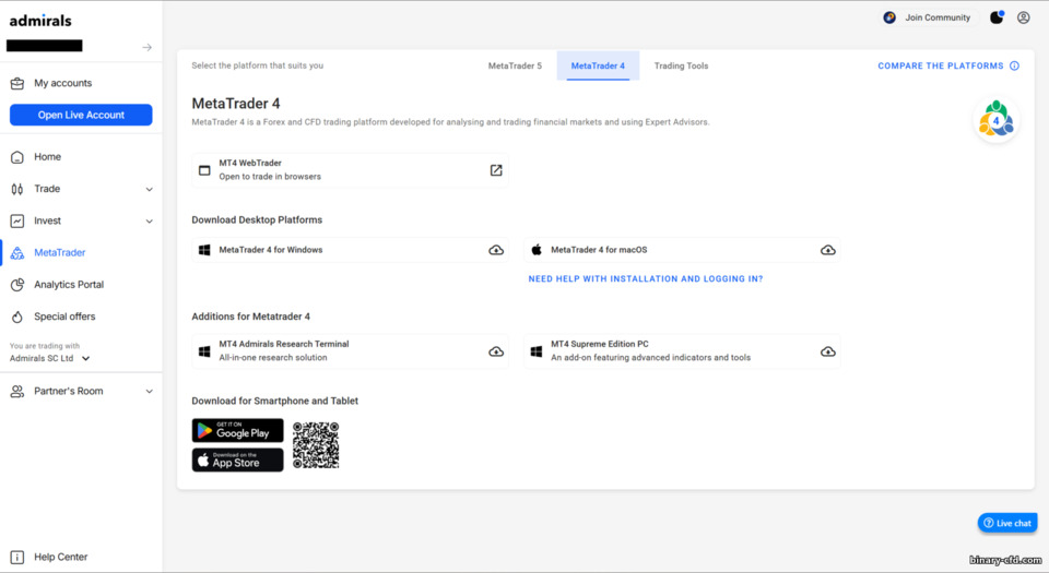 Lựa chọn nền tảng Admirals
