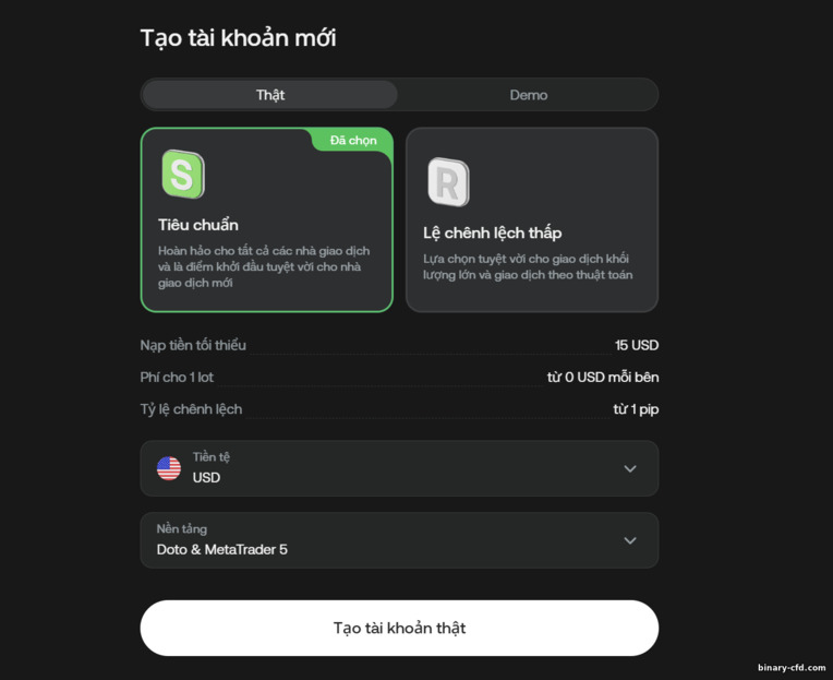 Mở tài khoản giao dịch Doto mới
