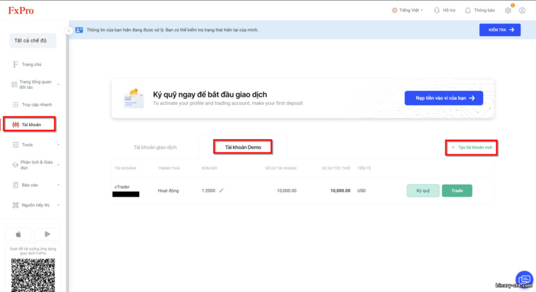 Tài Khoản Demo FXPro