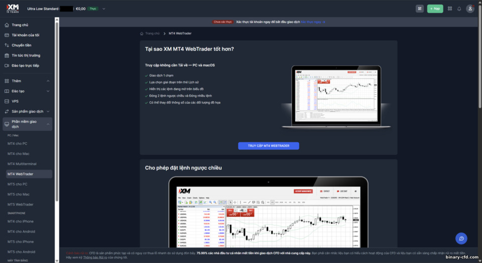 Giao dịch trên nền tảng web của XM