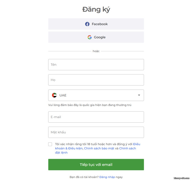Biểu mẫu đăng ký tài khoản mới Capital Bear