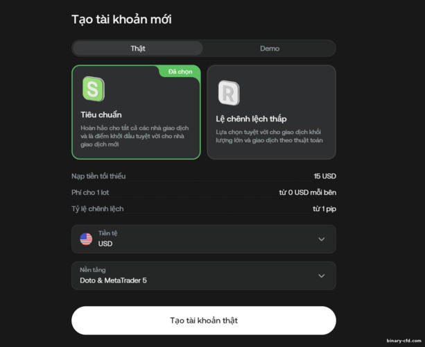 Mở tài khoản giao dịch Doto mới