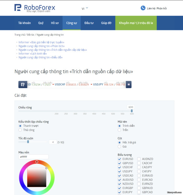 Informers trong Đối Tác RoboForex
