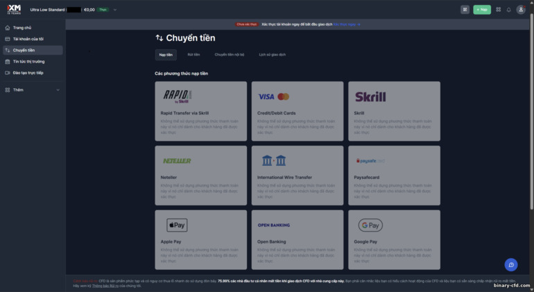 Phương thức nạp tiền tài khoản XM Phương thức nạp tiền tài khoản XM