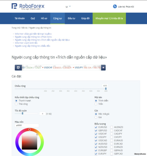 Informers trong Đối Tác RoboForex