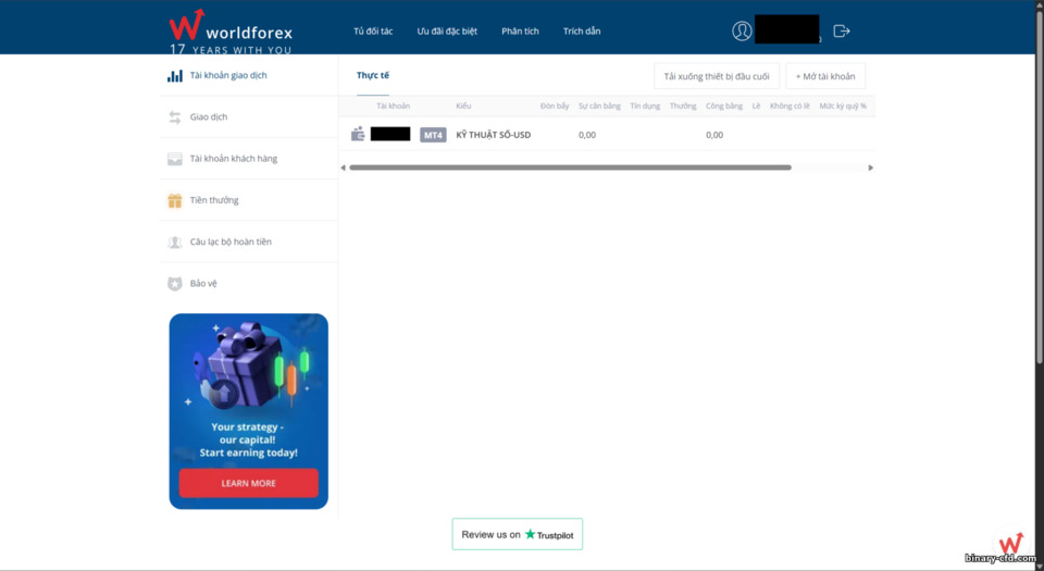 Tài khoản giao dịch World Forex