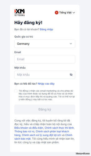 Biểu mẫu đăng ký tài khoản XM Biểu mẫu đăng ký tài khoản XM