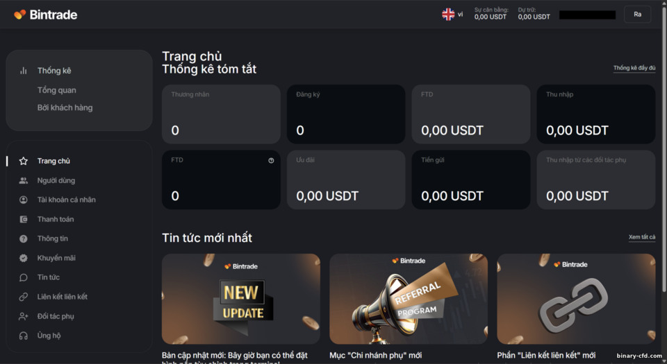 Trang chủ chương trình affiliate BinTrade
