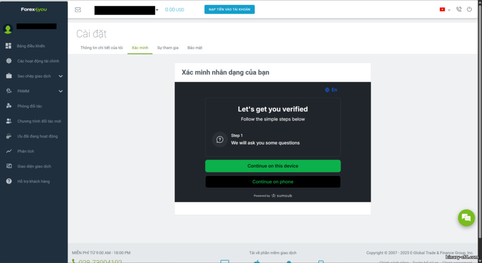Xác minh tài khoản Forex4you