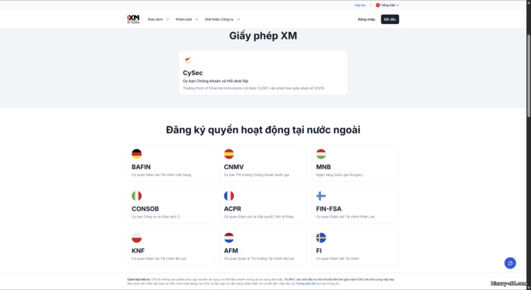 Giấy phép và đăng ký của sàn XM Giấy phép và đăng ký của sàn XM