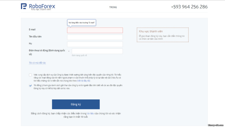 Mẫu Đăng Ký Tài Khoản RoboForex