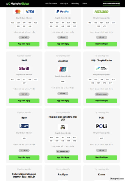 Phương thức nạp tiền IC Markets