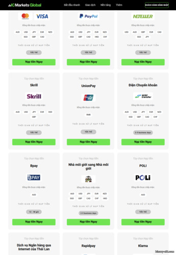 Phương thức nạp tiền IC Markets Phương thức nạp tiền IC Markets