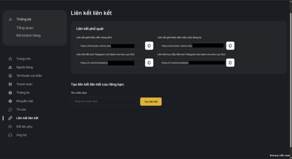 Liên kết affiliate của BinTrade